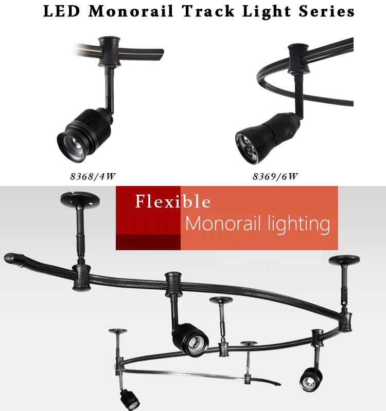 Decorative flexible monorail track light with Cree LED 8369 6W 