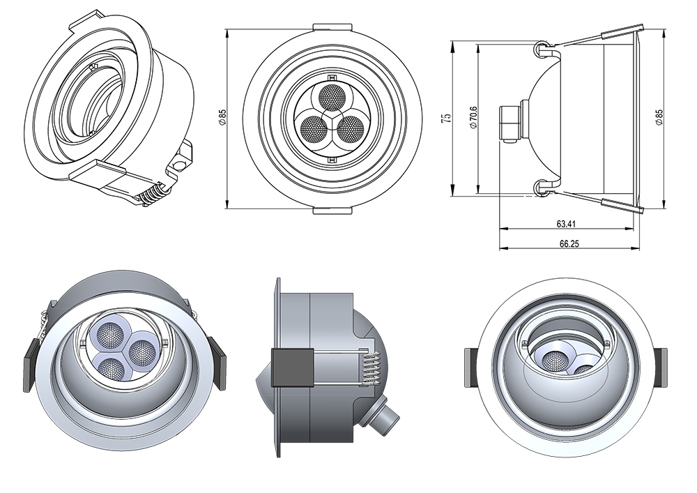 #1802 Lycra recessed light: spotlight, wall wash compatible, wide tilt angle, perfect for targeted illumination and aesthetic displays尺寸图